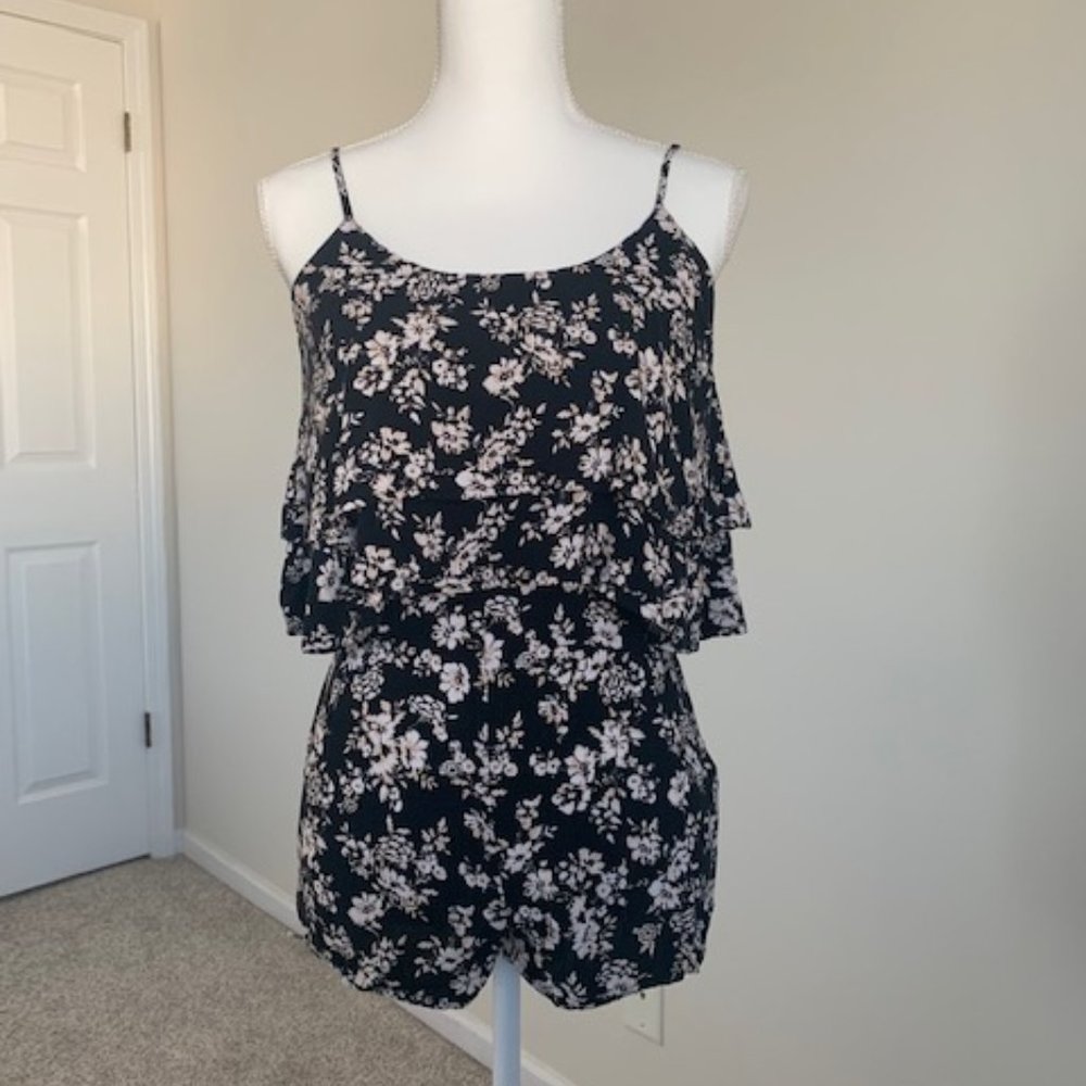 Forever 21 Black Floral Ruffle Romper